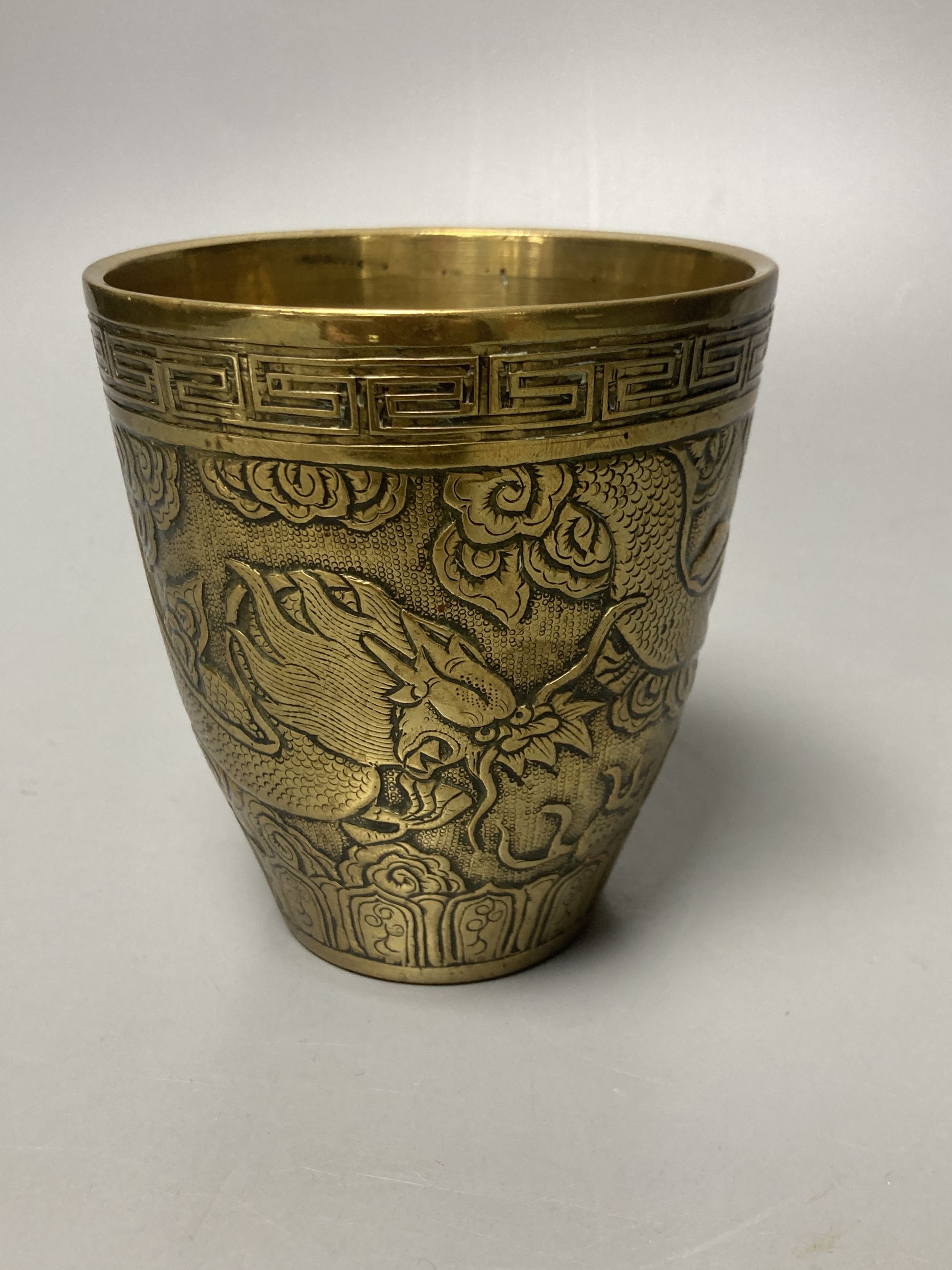 A Chinese carved bronze vase, Xuande mark, late Qing dynasty, height 11cm